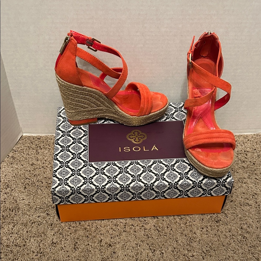 Isola Orange Strappy Wedge Sandals